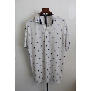 Devereux Golf Men's Palm Leaf Print Polo Shirt White‎ Navy Blue Size M